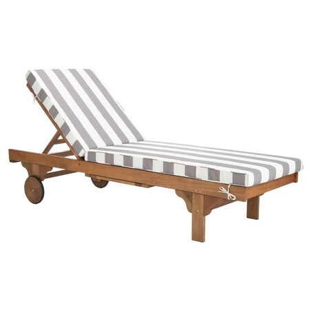Safavieh 27.6 x 78.7 x 14.2 in. Teak, Grey & White Newport Lounge Chair with Cushion PAT7022E